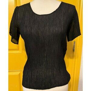 Joseph Ribkoff Black Rough Textured Short Sleeve Blouse Lightweight & Semi-Sheer